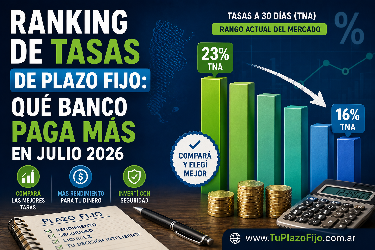 Ranking de tasas de plazo fijo: qué banco paga más en julio 2026